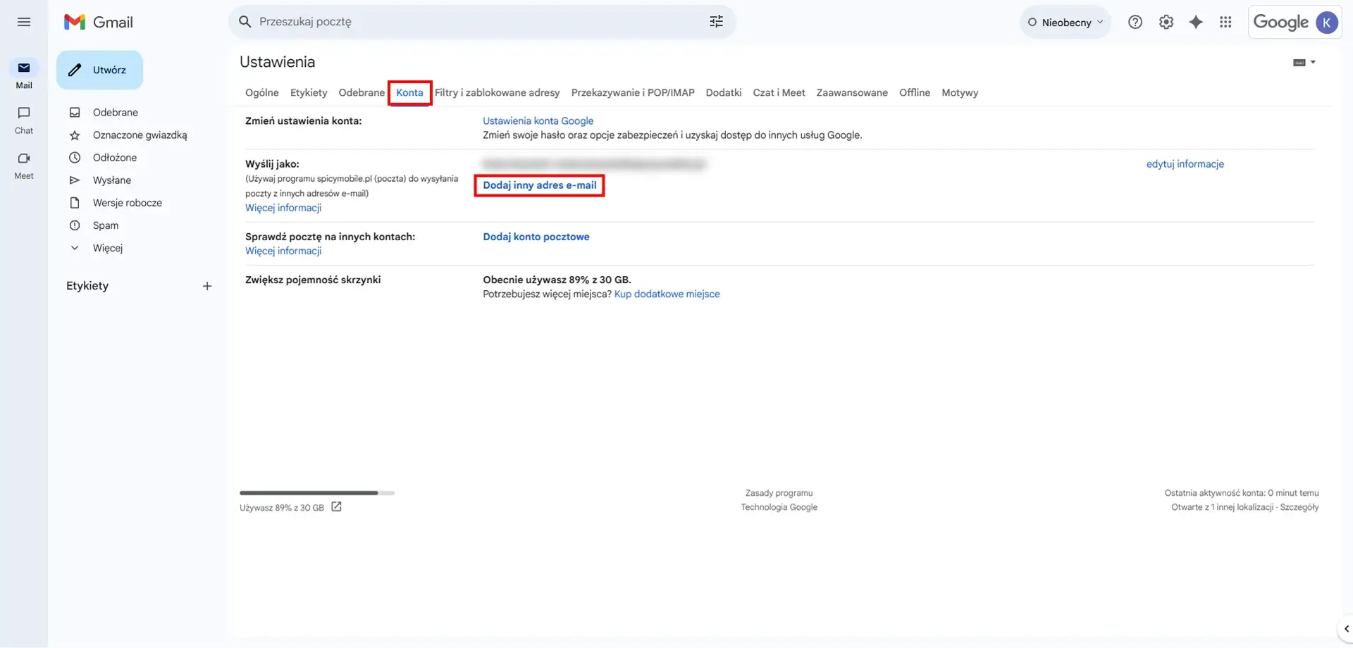 Dodawanie aliasu adresu e-mail w Gmail - Krok 2